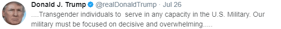 特朗普宣布禁止跨性别者参军 特朗普宣布禁止跨性别者参军